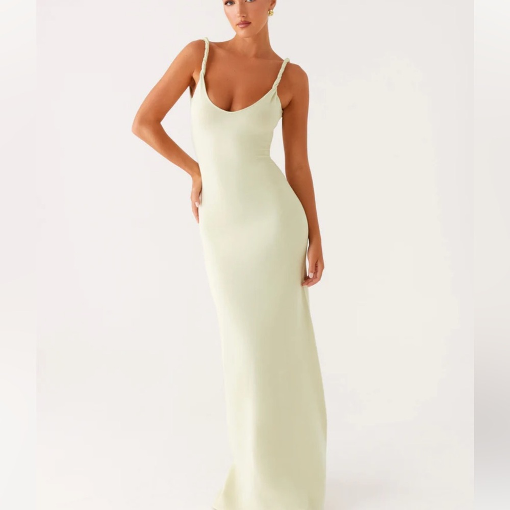 Peppermayo Braided-Strap Maxi Dress in Sage (pale lime)